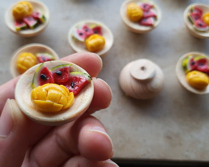 Mango-Wassermelone-Holzschale mit/ohne Kühlschrankmagnet