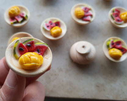 Mango-Wassermelone-Holzschale mit/ohne Kühlschrankmagnet