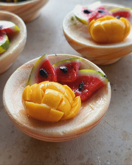 Mango-Wassermelone-Holzschale mit/ohne Kühlschrankmagnet